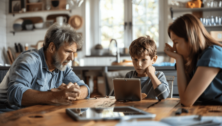 family at table with young son looking at a device. Covenant Eyes Alternatives: The Best Accountability Apps for 2024